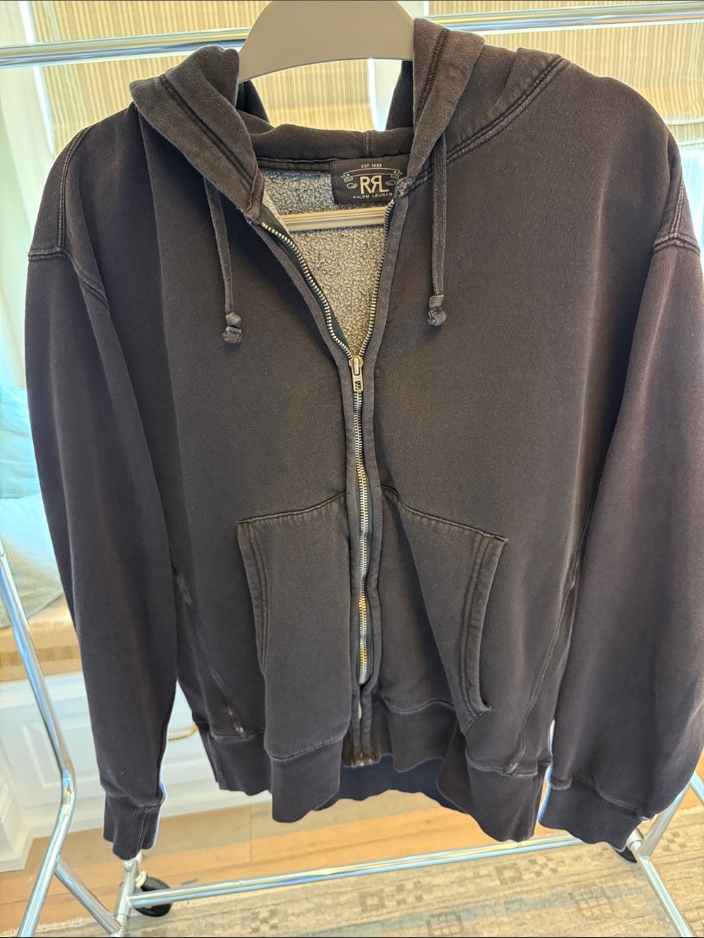 Ralph Lauren Double RL Men's Dark Brown Full-Zip Hooded Sweatshirt